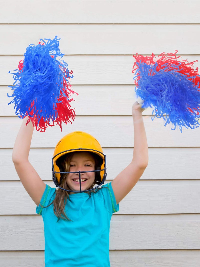 Pangda 12 Pack Cheerleading Pom Poms Sports Dance Cheer Plastic Pom Poms for Sports Team Spirit Cheering(Red and Blue) - Image 3